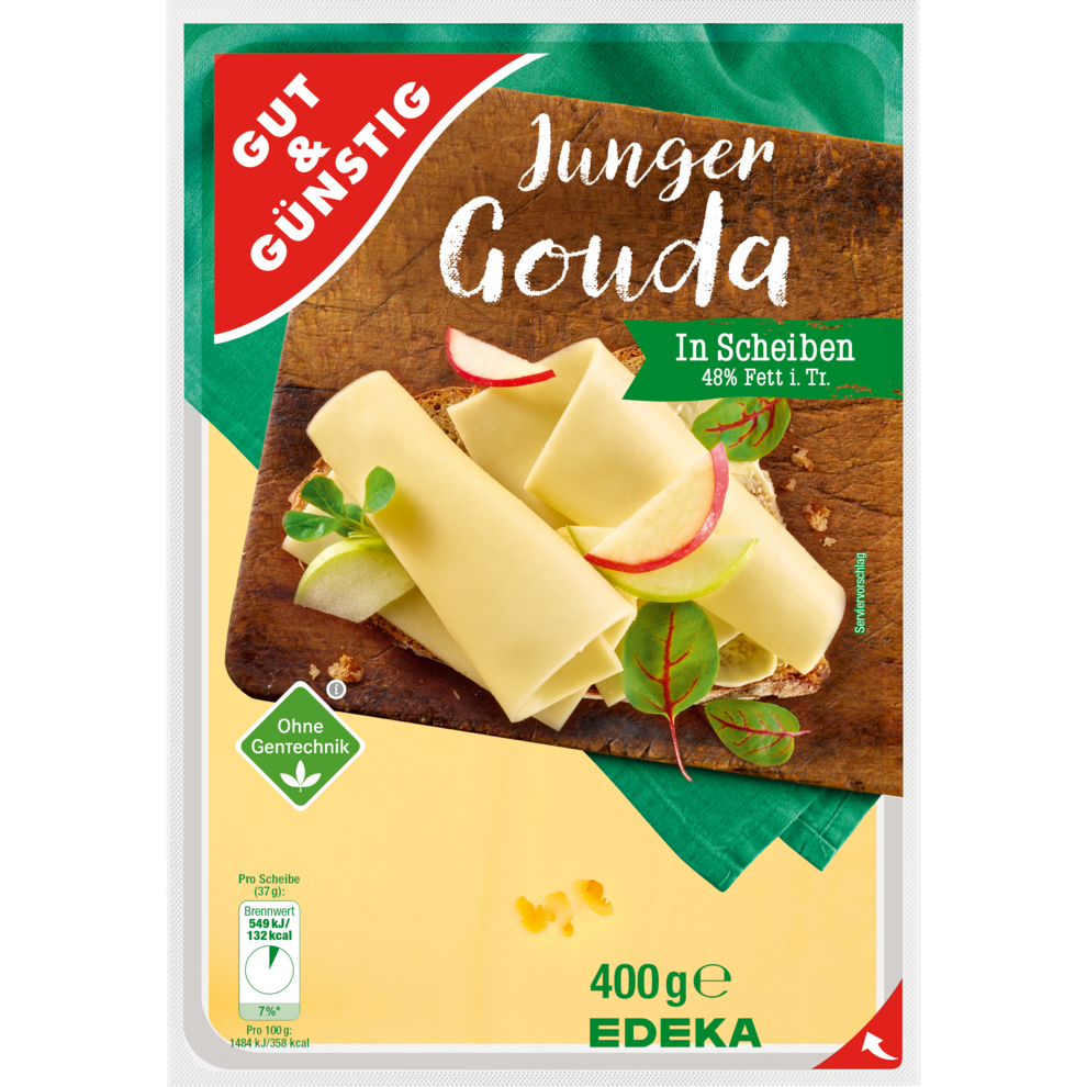 GUT&GÜNSTIG Junger Gouda in Scheiben 48 Fett i. Tr. 400 g Schnittkäse Käse Kühlprodukte