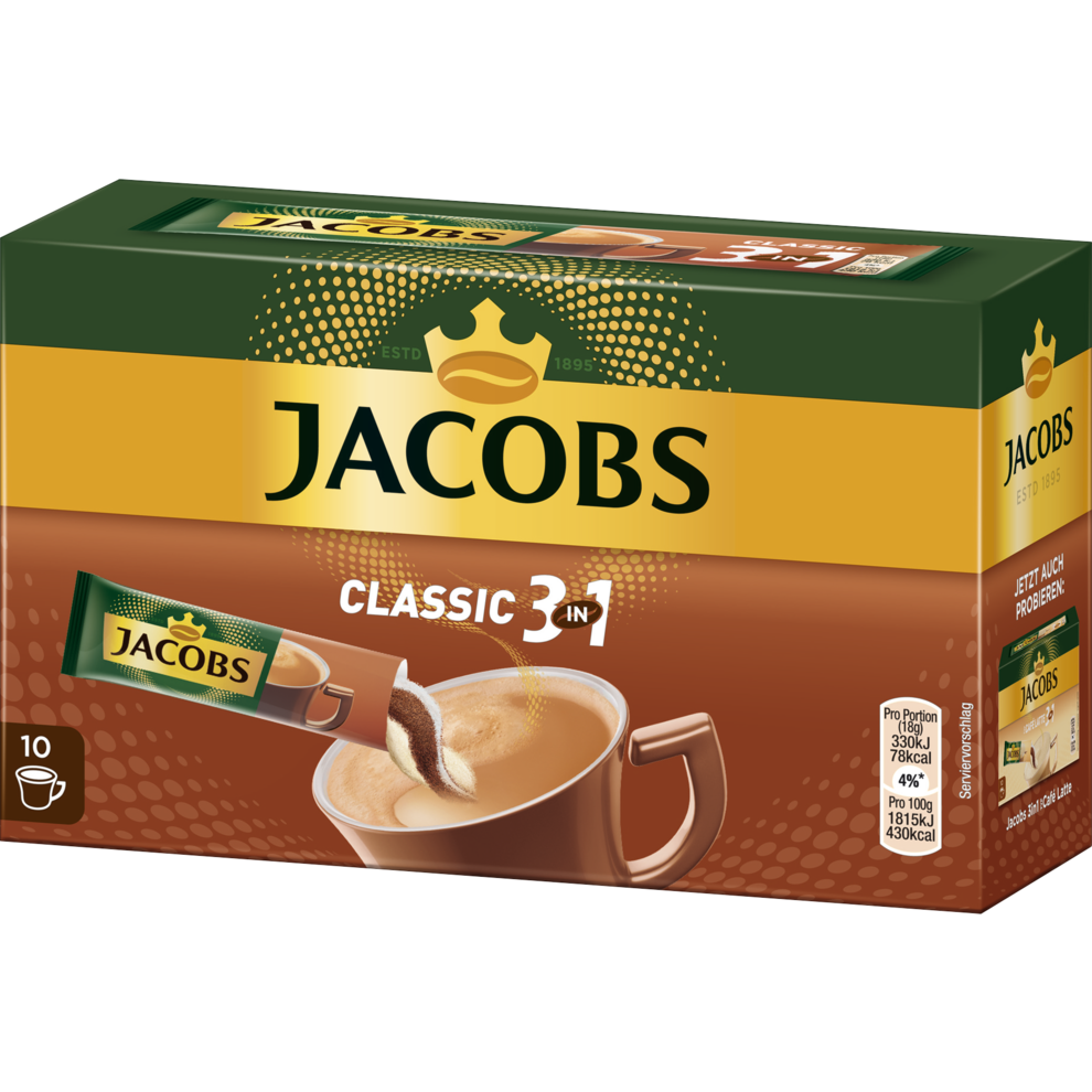 Jacobs Instantkaffee 3 in 1 Classic 10 Stück löslicher Kaffee