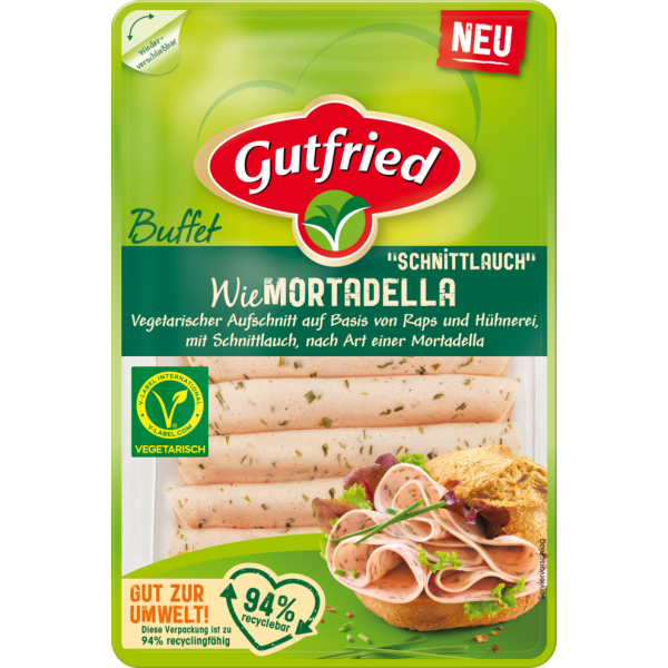 Gutfried Vegetarisch Vegetarische Mortadella mit Schnittlauch 80 g Käse & Wurstvariationen