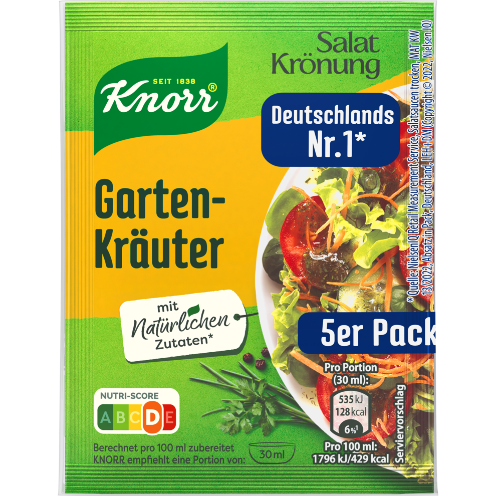 Knorr Salatkrönung Würzige Gartenkräuter für 5 x 90 ml Gewürze