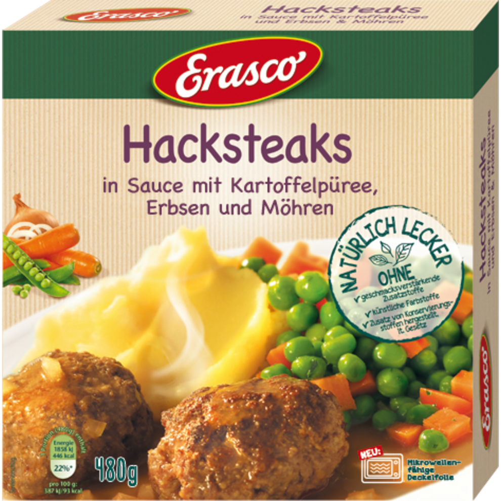 Erasco Hacksteaks 480 g, Fertiggerichte, Fertiggerichte, Suppen & Soßen, Lebensmittel, Alle Produkte, Online bestellen