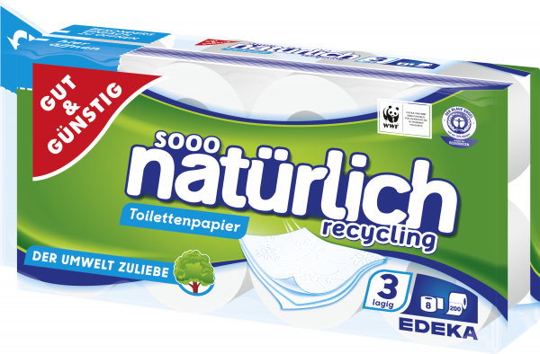 Gut & Günstig Toilettenpapier Recycling 3-lagig 8x200 Blatt
