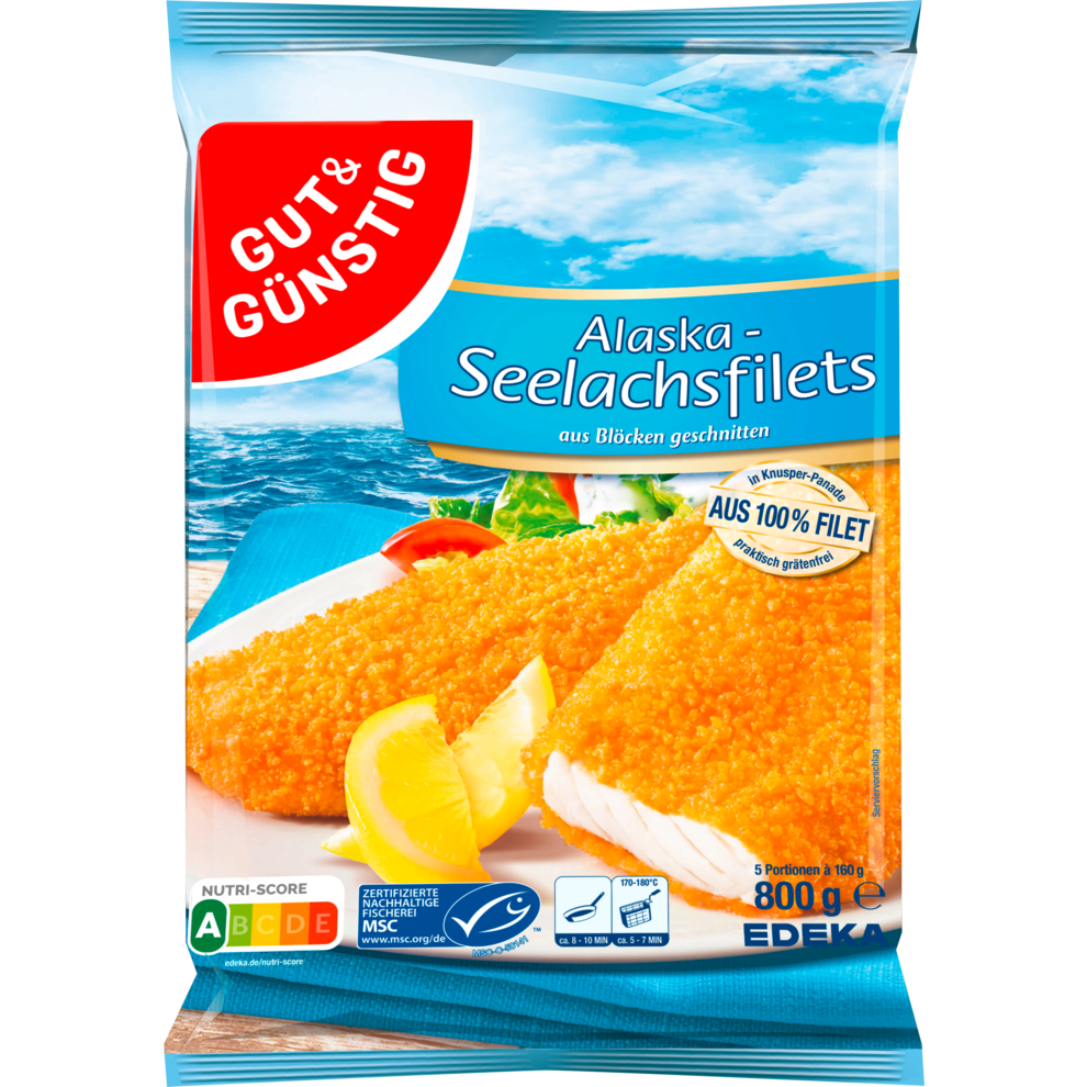 GUT&GÜNSTIG Alaska-Seelachs Portionsfilets paniert 800 g | Fisch ...