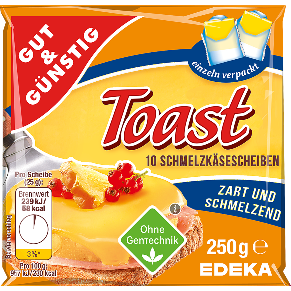 GUT&GÜNSTIG Schmelzkäsescheiben Toast 35 Fett i. Tr. 250 g