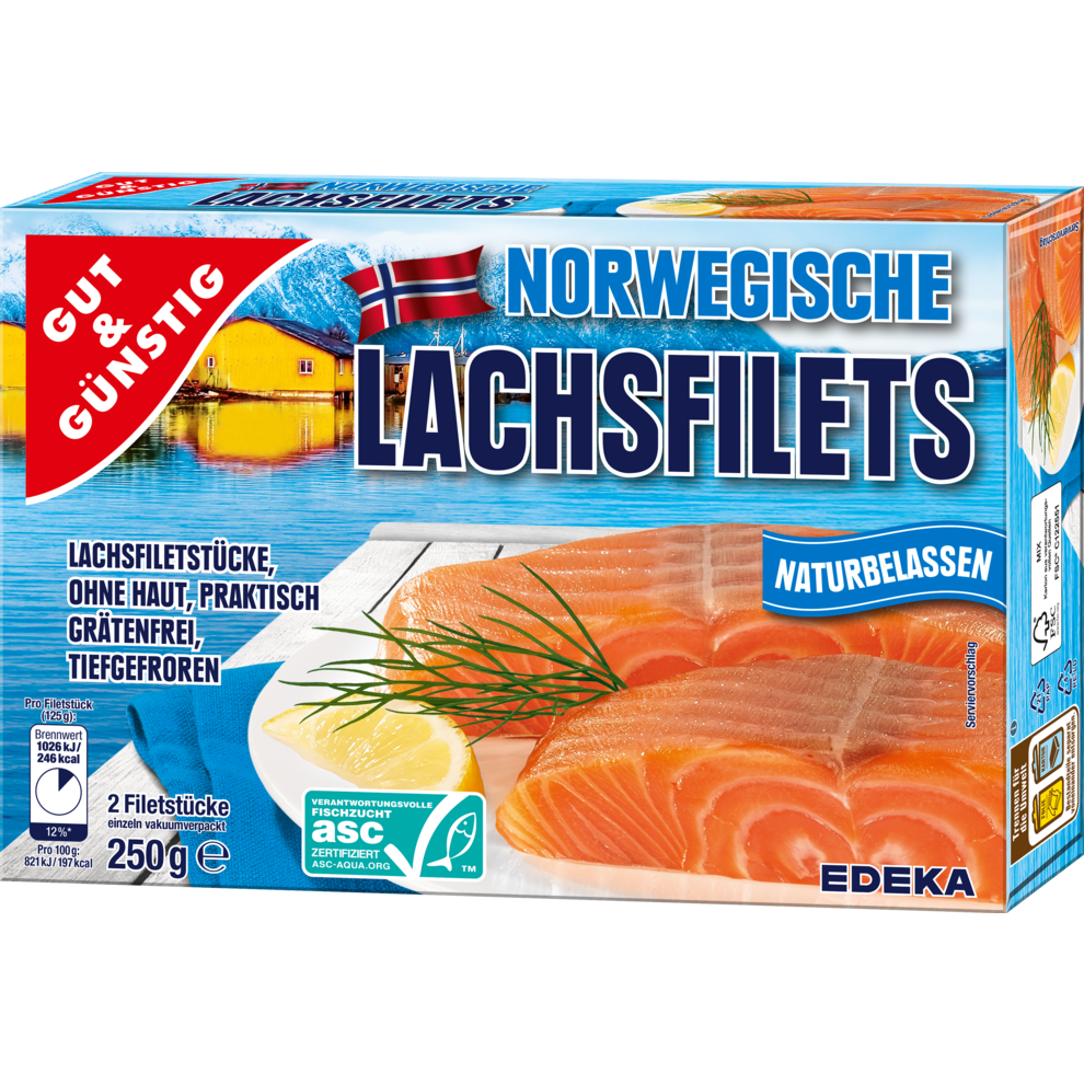 ASC GUT&amp;GÜNSTIG Norwegisches Lachsfilet 250g | Fisch | Tiefkühlprodukte ...